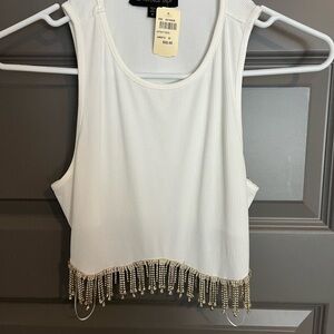 White Beaded Fringe Tank Top